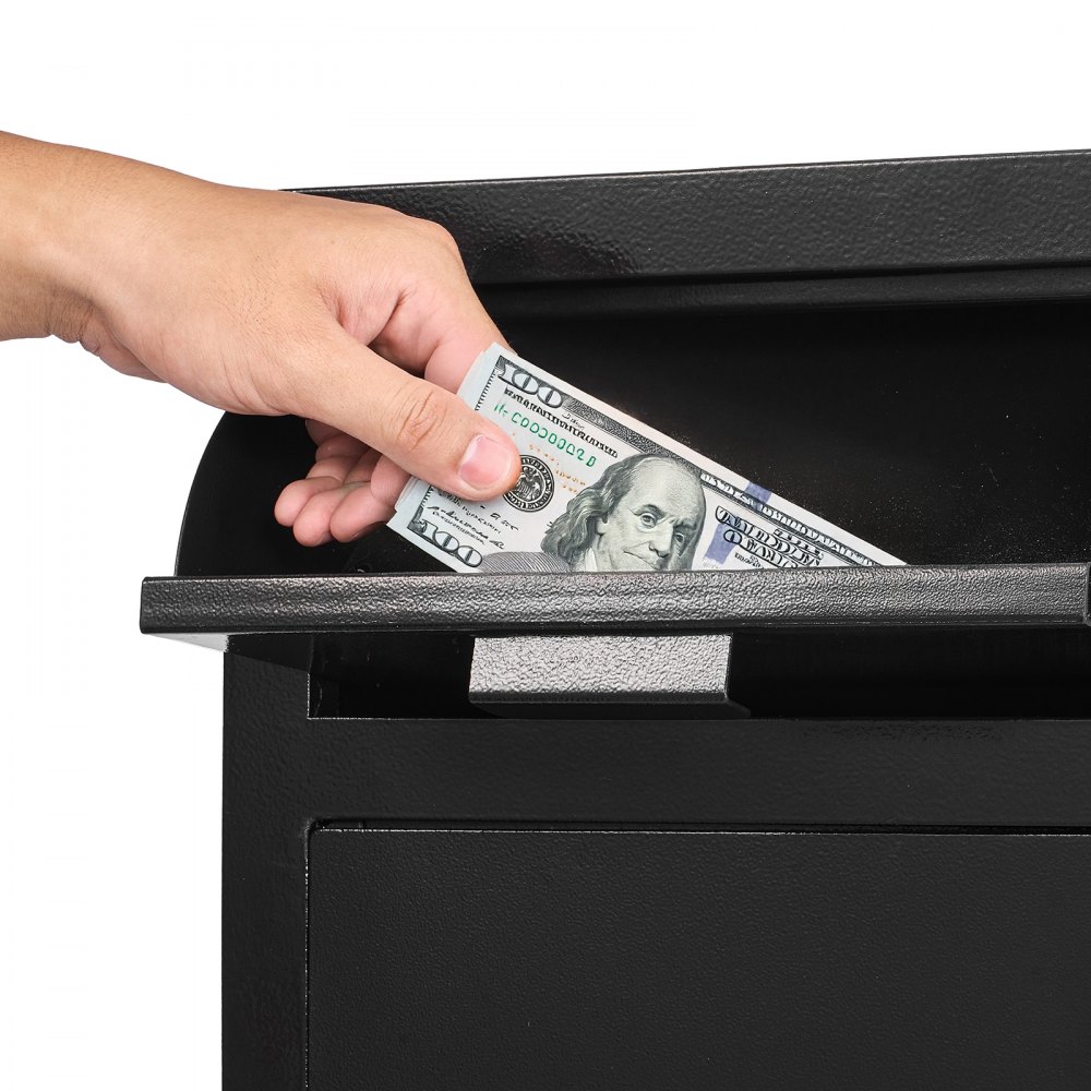 VEVOR 1.2 Cubic Feet Drop Safe, Large Capacity Front Drop Slot Safe Box with Digital Keypad, Heavy Duty 2 Tiers Cash Depository Box with Spare Keys for Cash, Bank Slip, Jewelry, Document, Bill, Black