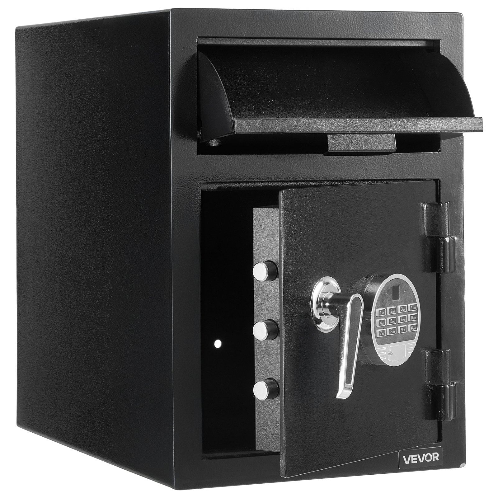 VEVOR 1.2 Cubic Feet Drop Safe, Large Capacity Front Drop Slot Safe Box with Digital Keypad, Heavy Duty 2 Tiers Cash Depository Box with Spare Keys for Cash, Bank Slip, Jewelry, Document, Bill, Black