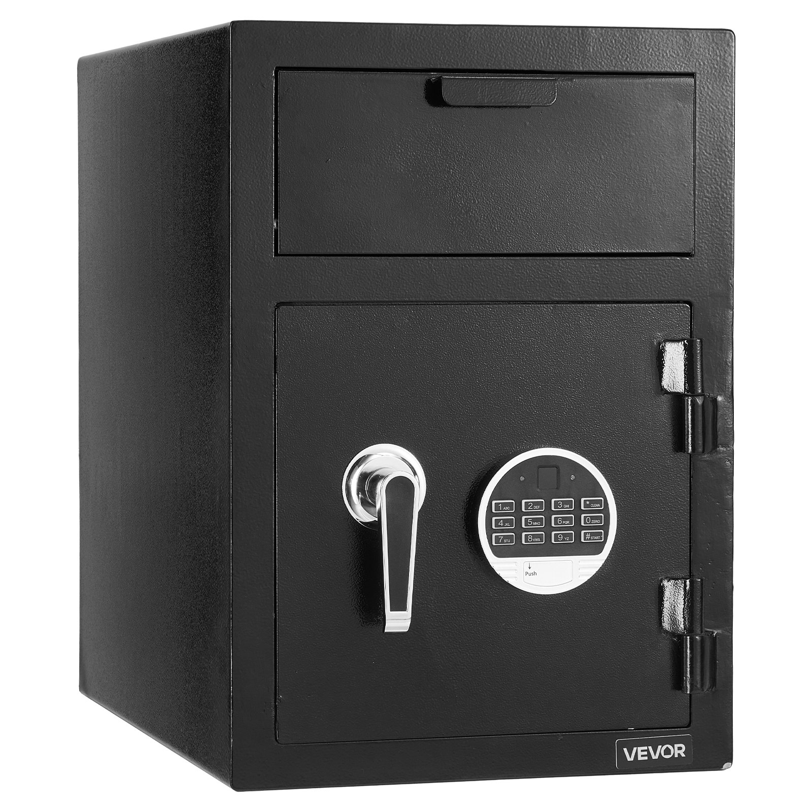 VEVOR 1.2 Cubic Feet Drop Safe, Large Capacity Front Drop Slot Safe Box with Digital Keypad, Heavy Duty 2 Tiers Cash Depository Box with Spare Keys for Cash, Bank Slip, Jewelry, Document, Bill, Black