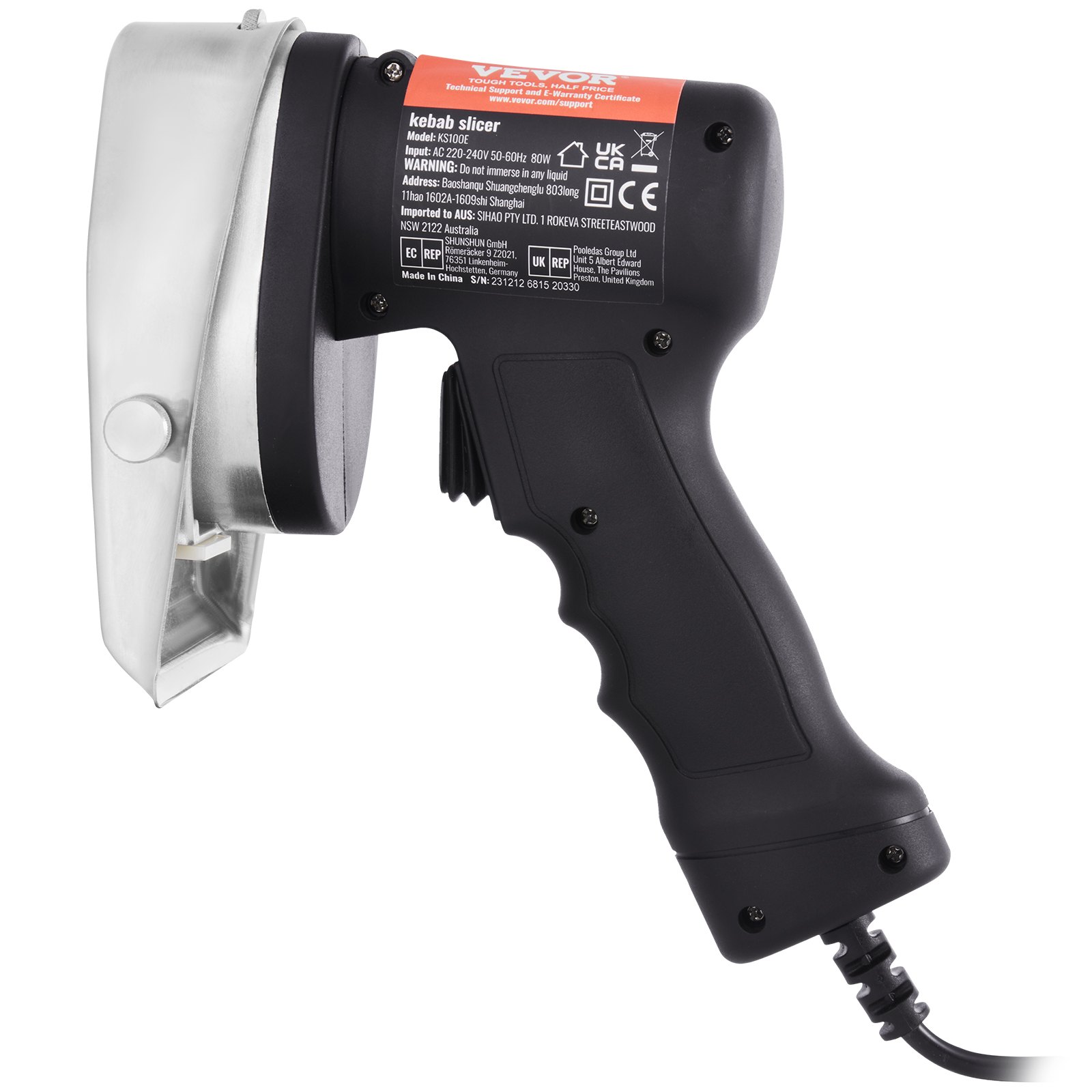 VEVOR Coltello elettrico per shawarma, 80 W, coltello turco per kebab, taglierina commerciale per gyro in acciaio inox, affetta carne per kebab con 2 lame, diametro lama 100 mm