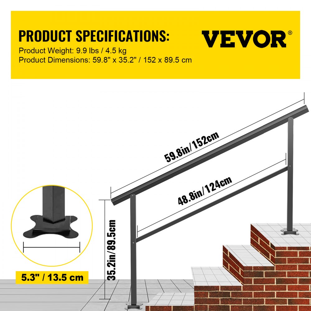Vevor Corrimano Esterno Giardino Sicurezza A Terra Alluminio Nero 152,4x89,5 Cm