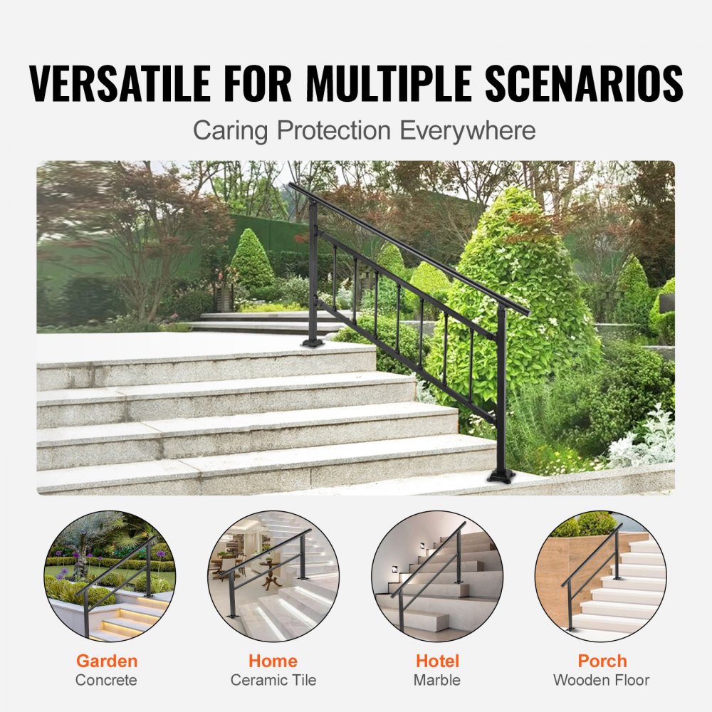 Vevor Corrimano Esterno Giardino Sicurezza A Terra Alluminio Nero 152,4x89,5 Cm