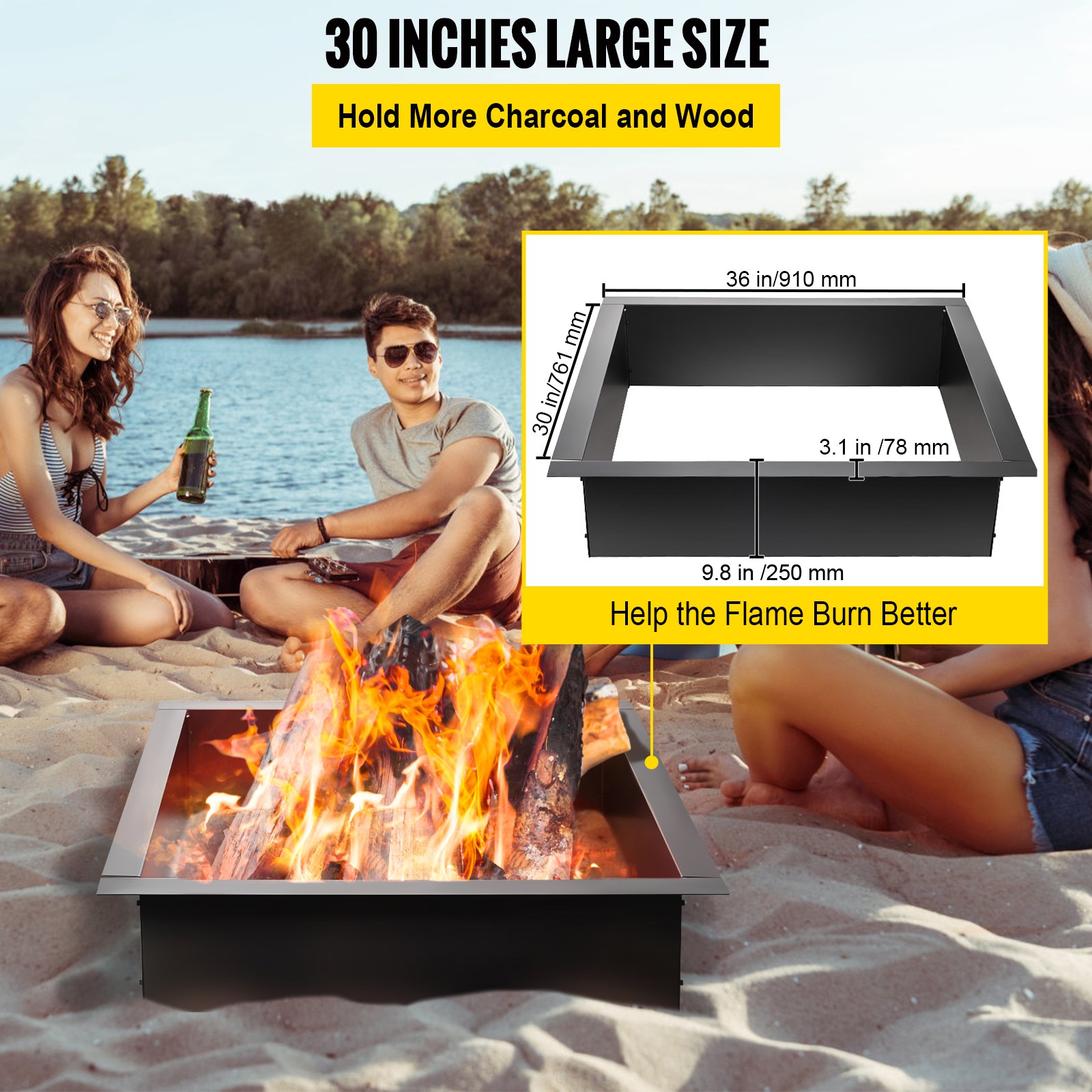 VEVOR Anello per braciere da 36 pollici di diametro esterno/30 pollici di diametro interno, Anello per bracieri di spessore 1,5 mm, Anello in acciaio fai-da-te Fodera per braciere cortile