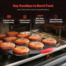 VEVOR Set 10 Teglie da Forno Antiaderenti in Acciaio al Carbonio, Teglie Vassoi da Forno Impilabili Manici in Silicone, Set di Teglie da Forno per Cucina Pasticceria Biscotti Torte Muffin, Pane, Nero