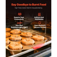 VEVOR Set 10 Teglie da Forno Antiaderenti in Acciaio al Carbonio, Teglie Vassoi da Forno Impilabili con Manici in Silicone, Set di Teglie da Forno per Cucina Pasticceria Biscotti Torte Muffin, Pane