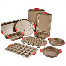VEVOR Set 10 Teglie da Forno Antiaderenti in Acciaio al Carbonio, Teglie Vassoi da Forno Impilabili con Manici in Silicone, Set di Teglie da Forno per Cucina Pasticceria Biscotti Torte Muffin, Pane