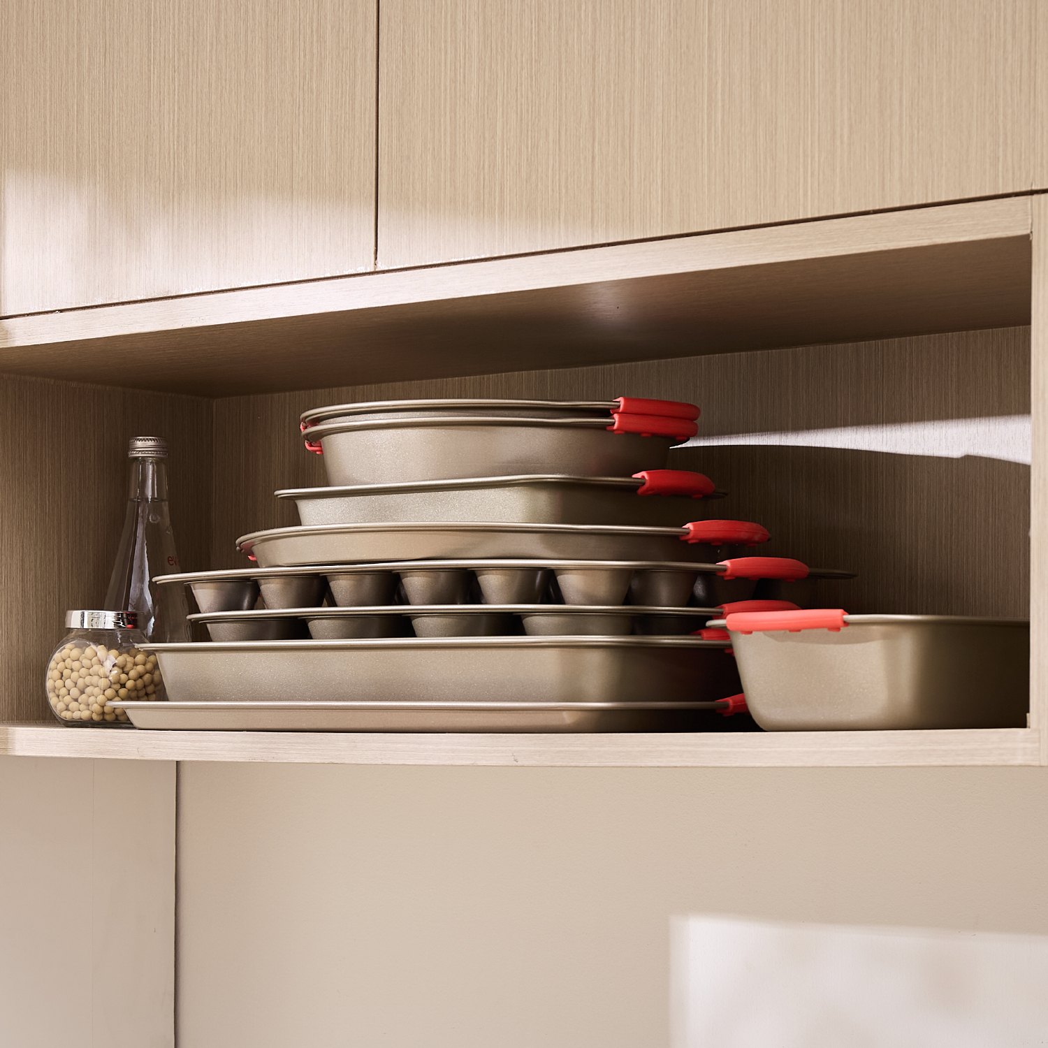 VEVOR Set 10 Teglie da Forno Antiaderenti in Acciaio al Carbonio, Teglie Vassoi da Forno Impilabili con Manici in Silicone, Set di Teglie da Forno per Cucina Pasticceria Biscotti Torte Muffin, Pane