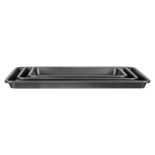 VEVOR Set 3 Teglie Da Forno In Acciaio Al Carbonio Antiaderenti – Impilabili Con Manici In Silicone Per Biscotti, Torte E Muffin