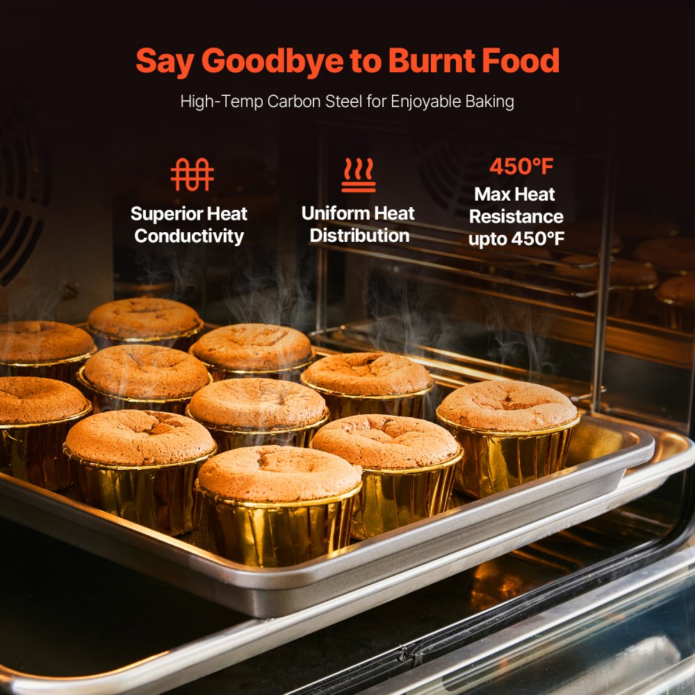 VEVOR 3-piece baking pan set, non-stick carbon steel cookware plates and trays, oven-safe baking sets for cookies, cakes, muffins, and bread, black