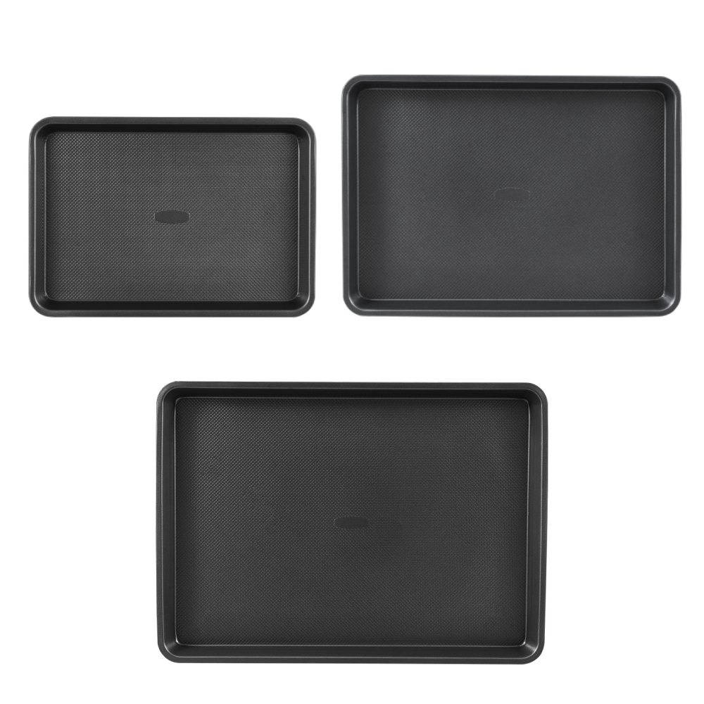 VEVOR Set di Stoviglie da Forno 3 Pezzi Piatti e Vassoi di Pentole in Acciaio al Carbonio Antiaderenti, Set da Forno da Cucina Set da Forno, per Biscotti, Torte, Muffin, Nero