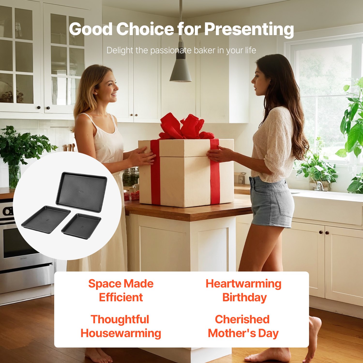 VEVOR 3-piece baking pan set, non-stick carbon steel cookware plates and trays, oven-safe baking sets for cookies, cakes, muffins, and bread, black