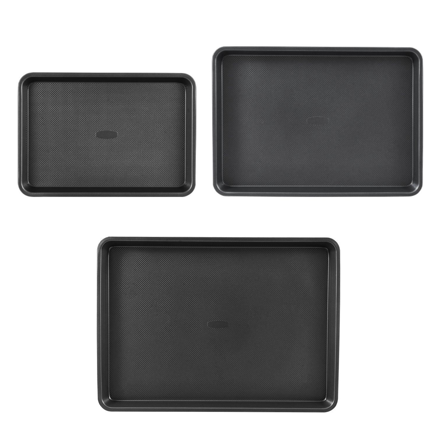 VEVOR Set di Stoviglie da Forno 3 Pezzi Piatti e Vassoi di Pentole in Acciaio al Carbonio Antiaderenti, Set da Forno da Cucina Set da Forno, per Biscotti, Torte, Muffin, Nero