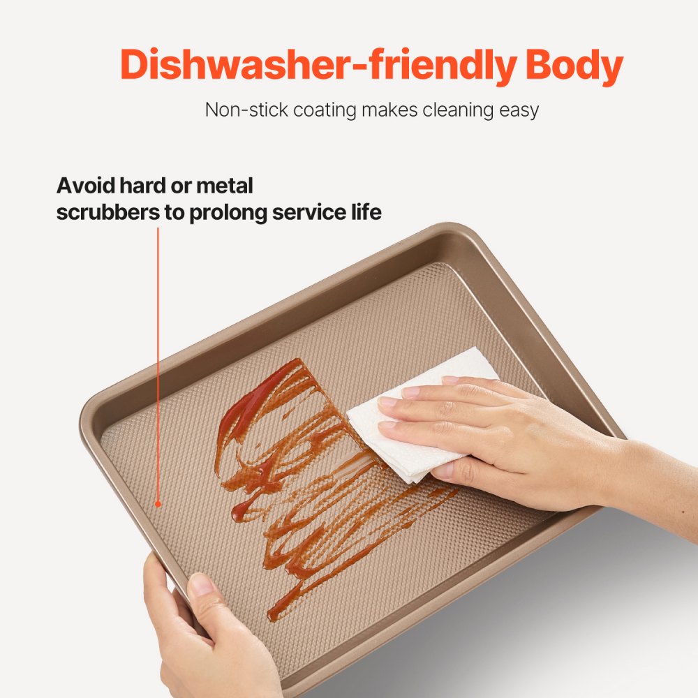 VEVOR Set di 3 Teglie da Forno Antiaderenti in Acciaio al Carbonio, Teglie Vassoi da Forno Impilabili con Manici in Silicone, Set di Teglie da Forno per Cucina Pasticceria Biscotti Torte Muffin, Pane