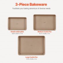 VEVOR Set di 3 Teglie da Forno Antiaderenti in Acciaio al Carbonio, Teglie Vassoi da Forno Impilabili con Manici in Silicone, Set di Teglie da Forno per Cucina Pasticceria Biscotti Torte Muffin, Pane