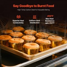 VEVOR Set di 3 Teglie da Forno Antiaderenti in Acciaio al Carbonio, Teglie Vassoi da Forno Impilabili con Manici in Silicone, Set di Teglie da Forno per Cucina Pasticceria Biscotti Torte Muffin, Pane
