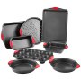 VEVOR Set di Stoviglie da Forno 8 Pezzi Piatti e Vassoi di Pentole in Acciaio al Carbonio Antiaderenti, Set da Forno da Cucina Set da Forno con Manici in Silicone, per Biscotti, Torte, Muffin, Pane