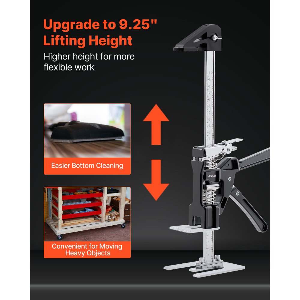 VEVOR Labor Saving Arm Jack, 2 PCS 200 kg Bearing Capacity, Lifting up to 235 mm, Metal Hand Lifting Jack Tool with Magnetic Level, 2 Adjustment Modes, for Door, Window, Furniture, Woodworking, Black