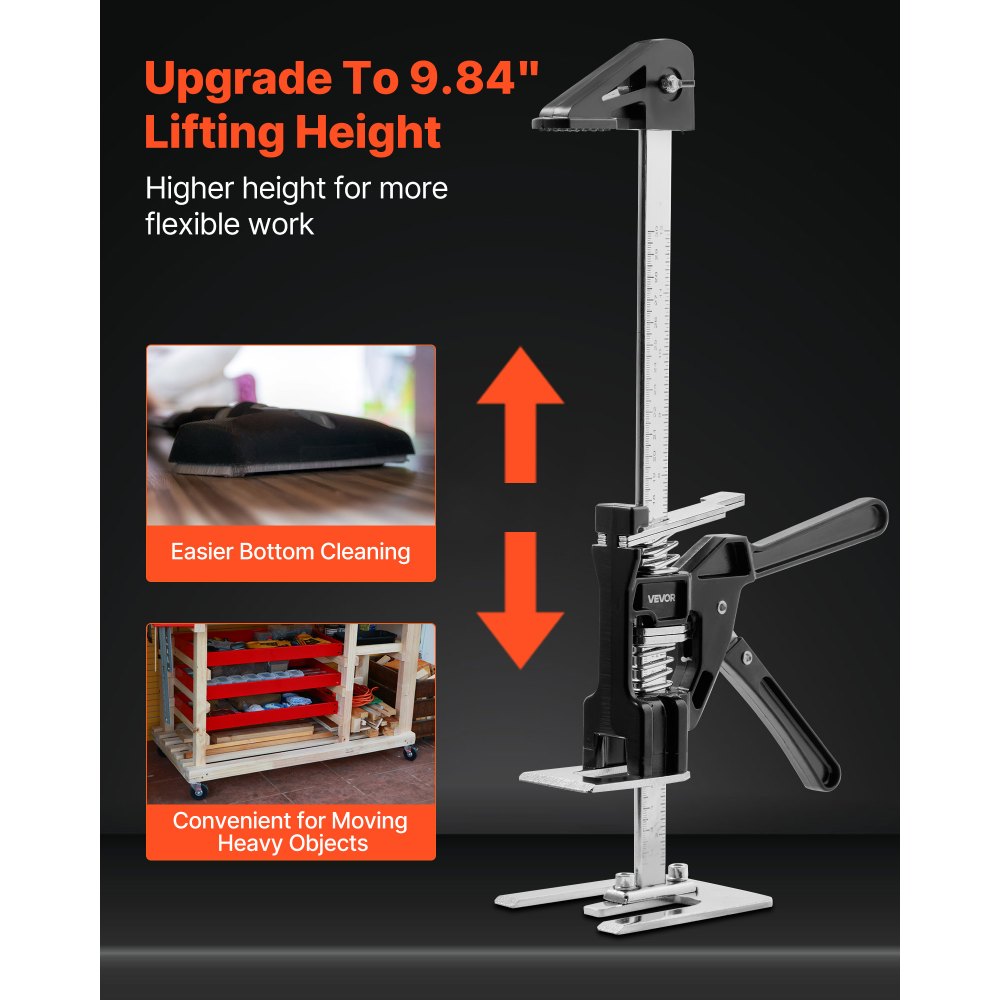 VEVOR Cric a Braccio per Risparmiare Lavoro, 2 PZ, Carico 150 kg Cric a Braccio in Metallo con Livella Magnetica, Sollevamento Fino a 250 mm Altezza Regolabile, per Porte, Finestre, Mobili, Nero