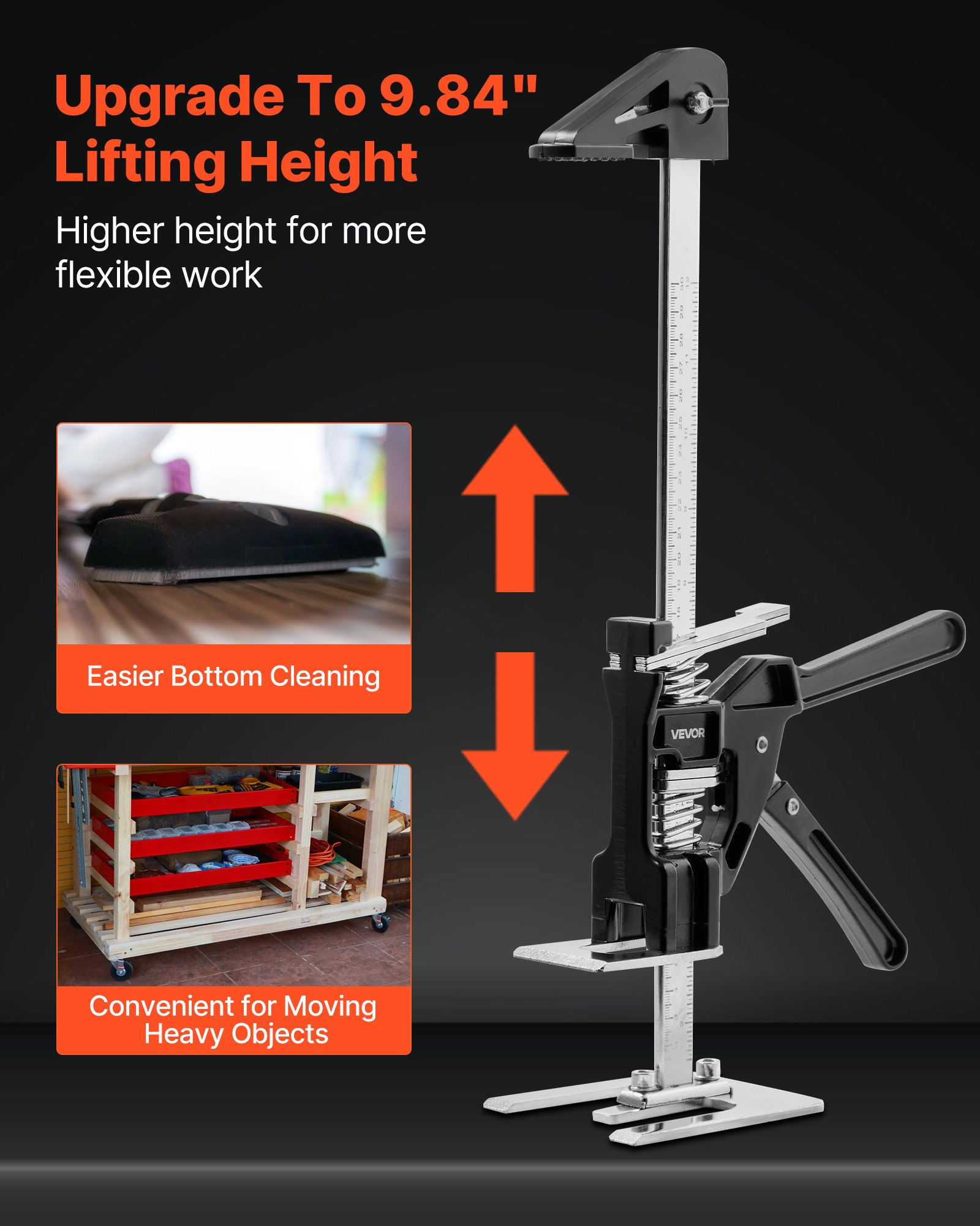 VEVOR Cric a Braccio per Risparmiare Lavoro, 2 PZ, Carico 150 kg Cric a Braccio in Metallo con Livella Magnetica, Sollevamento Fino a 250 mm Altezza Regolabile, per Porte, Finestre, Mobili, Nero