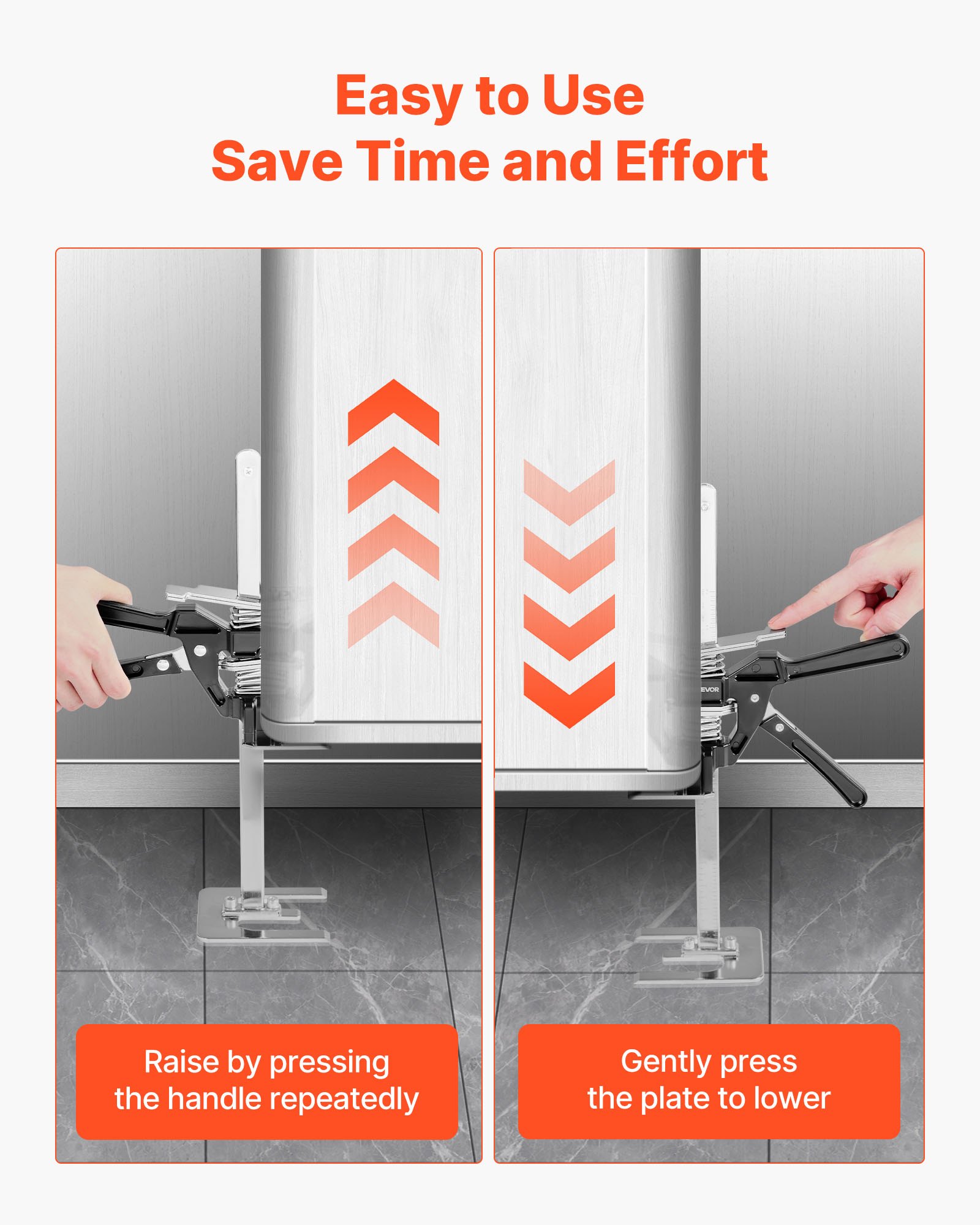 VEVOR Cric a Braccio per Risparmiare Lavoro, 2 PZ, Carico 150 kg Cric a Braccio in Metallo con Livella Magnetica, Sollevamento Fino a 250 mm Altezza Regolabile, per Porte, Finestre, Mobili, Nero