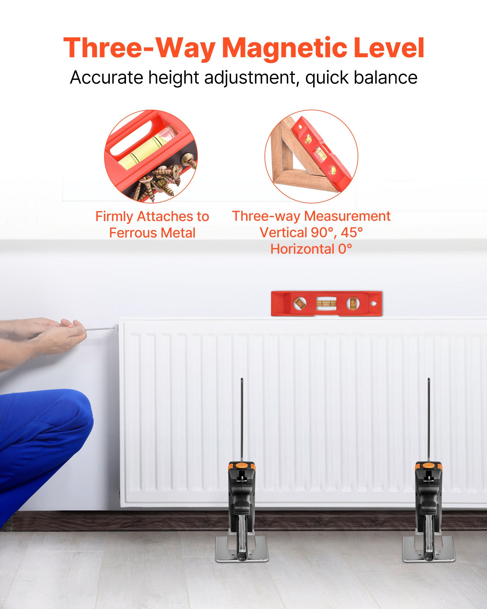 VEVOR Cric a Braccio per Risparmiare Lavoro, 2 PZ, Carico 200 kg Cric a Braccio in Metallo con Livella Magnetica, Sollevamento Fino a 195 mm 2 Modalità di Regolazione, per Porte, Finestre, Nero