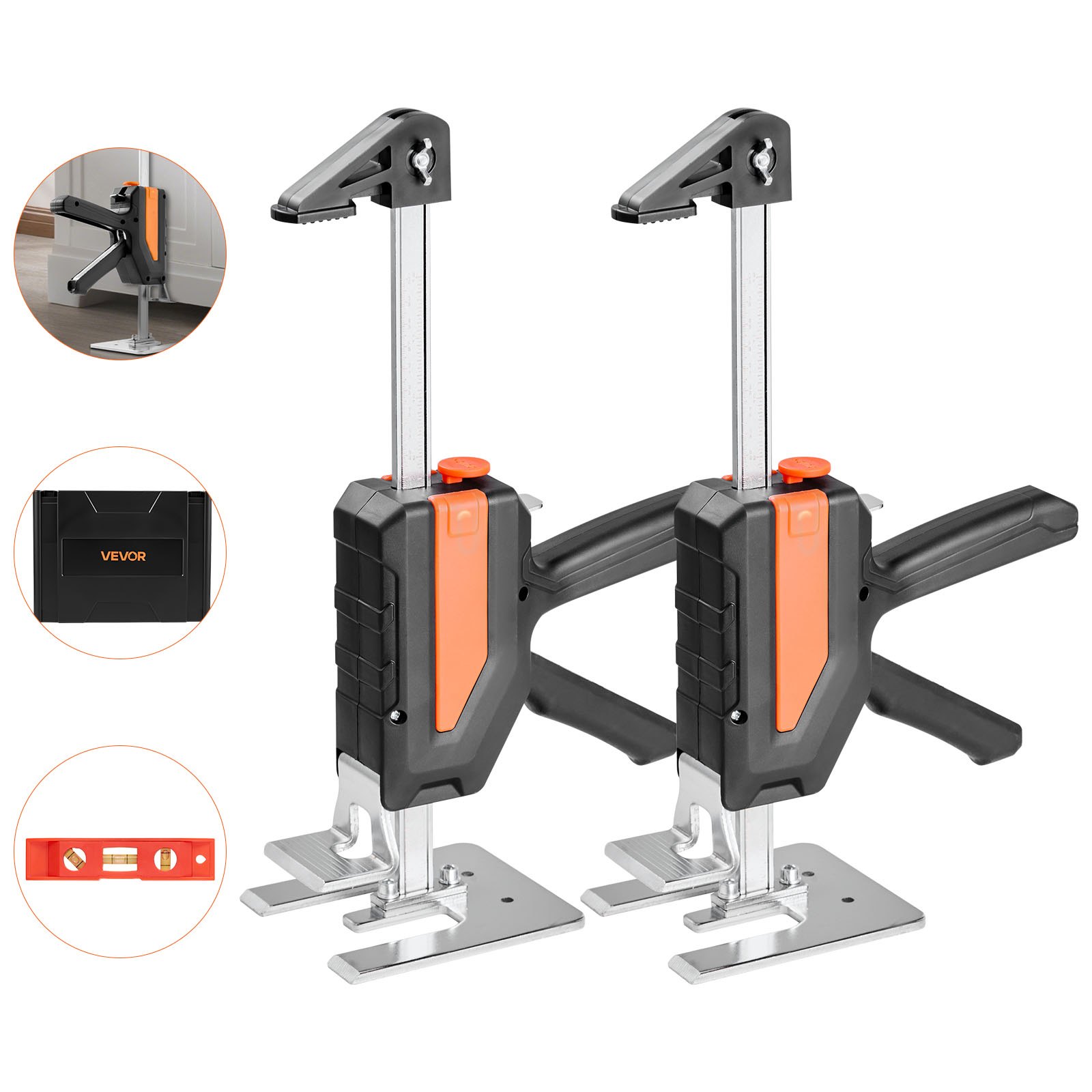 VEVOR Labor Saving Arm Jack, 2 PCS 200 kg Bearing Capacity, Lifting up to 195 mm, Metal Hand Lifting Jack Tool with Magnetic Level, 2 Adjustment Modes, for Door, Window, Furniture, Woodworking, Black