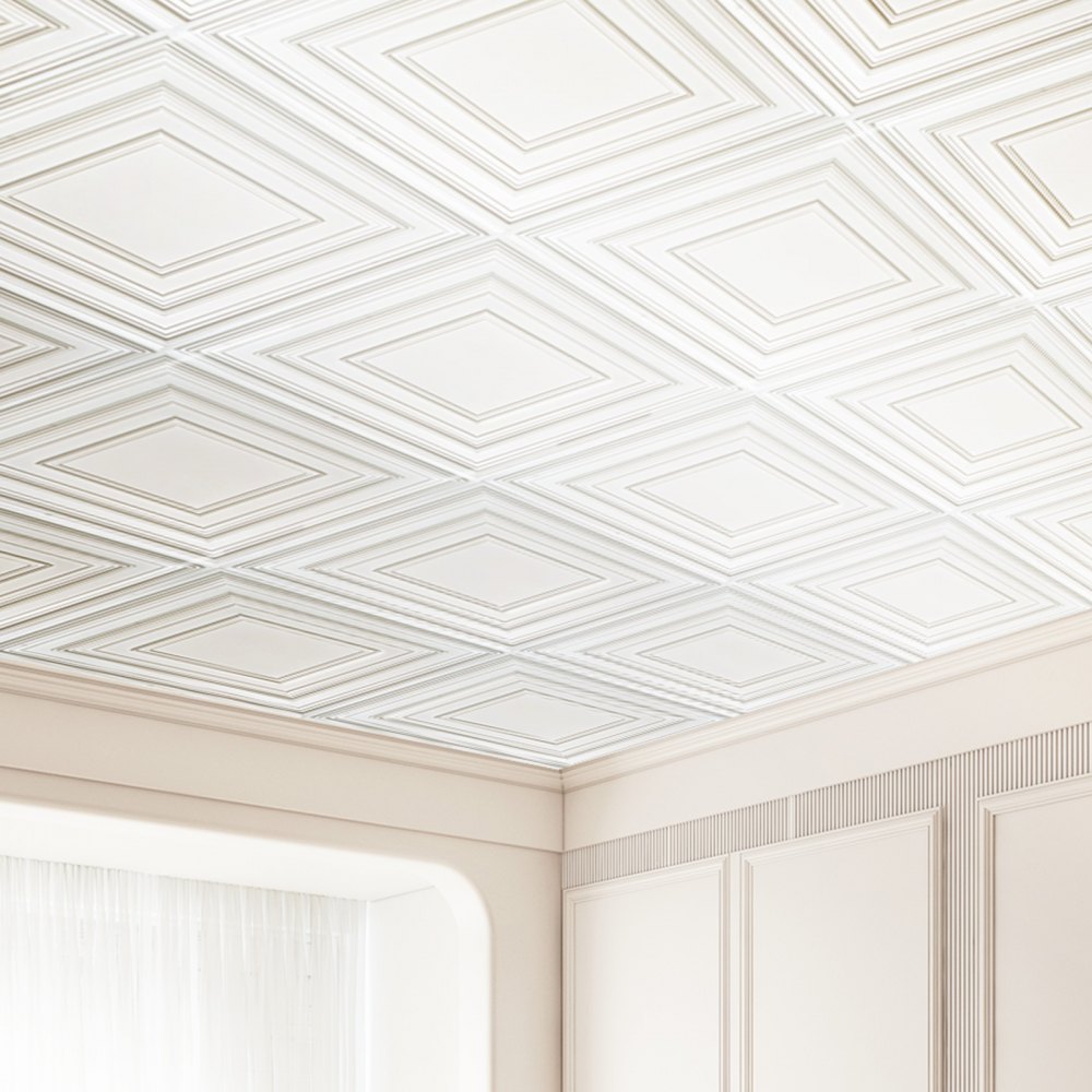 VEVOR Pannelli per Controsoffitto 605 x 605 mm Pannello per Soffitto, Confezione 12, Facile Installazione/Taglio, Pannelli per Soffitto in Plastica Adesivi, Decorazione di Casa, Motivo a Penna Bianca