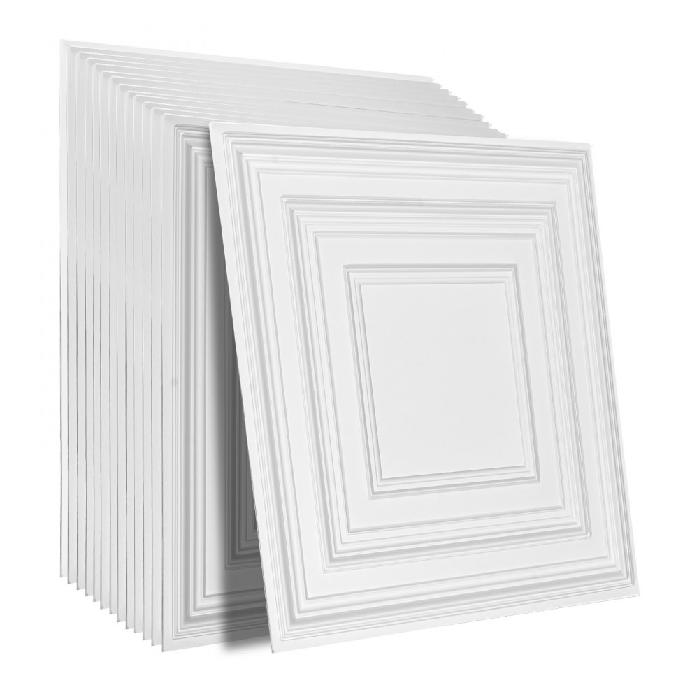 VEVOR Pannelli per Controsoffitto 605 x 605 mm Pannello per Soffitto, Confezione 12, Facile Installazione/Taglio, Pannelli per Soffitto in Plastica Adesivi, Decorazione di Casa, Motivo a Penna Bianca