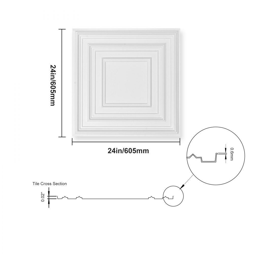 VEVOR Pannelli per Controsoffitto 605 x 605 mm Pannello per Soffitto, Confezione 12, Facile Installazione/Taglio, Pannelli per Soffitto in Plastica Adesivi, Decorazione di Casa, Motivo a Penna Bianca