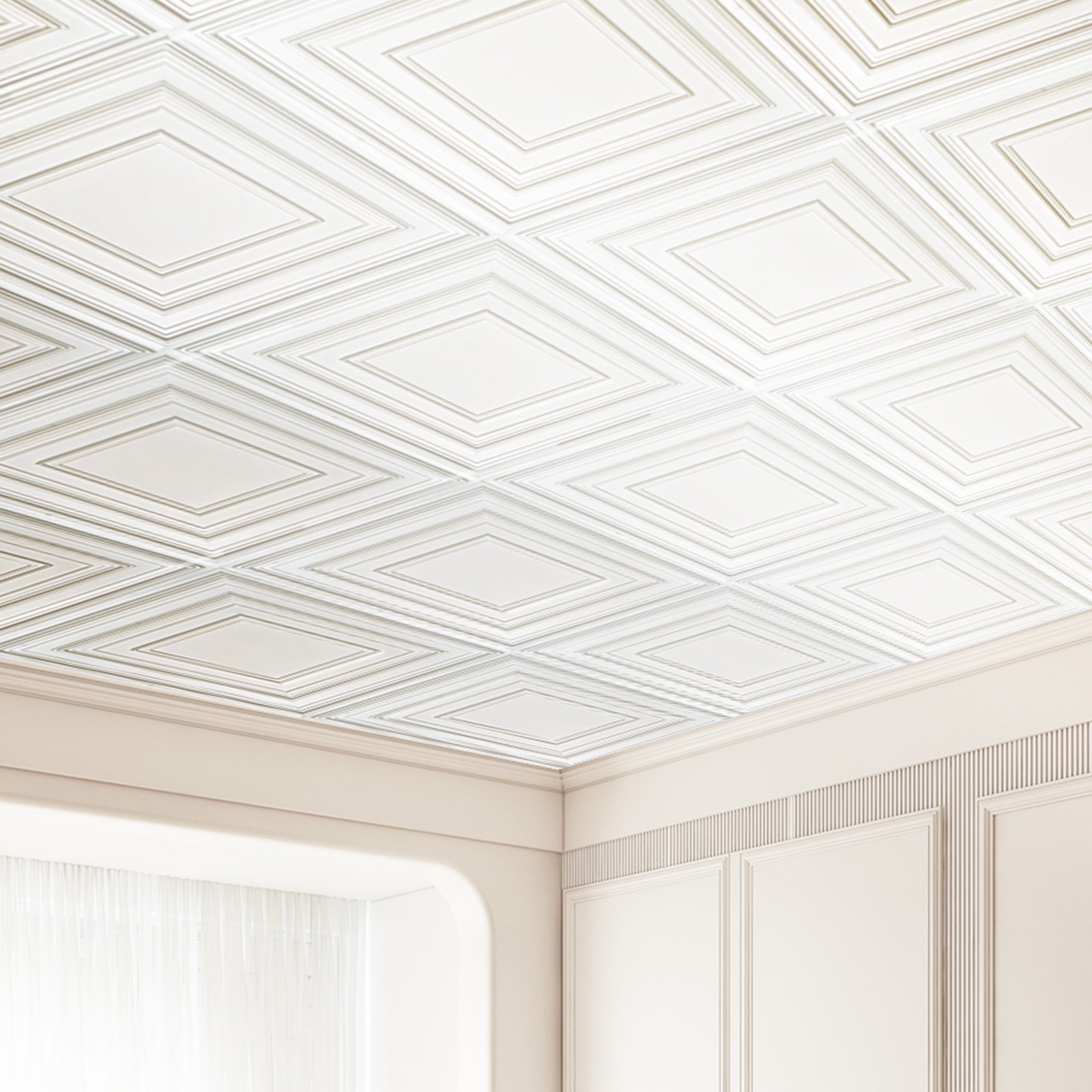 VEVOR Pannelli per Controsoffitto 605 x 605 mm Pannello per Soffitto, Confezione 12, Facile Installazione/Taglio, Pannelli per Soffitto in Plastica Adesivi, Decorazione di Casa, Motivo a Penna Bianca
