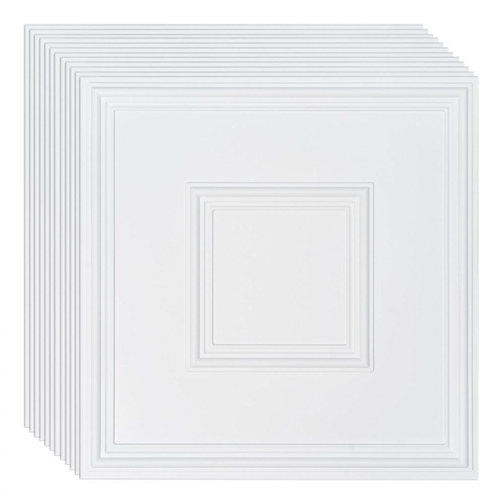 VEVOR Pannelli per Controsoffitto 605 x 605 mm Pannello per Soffitto, Confezione da 12, Facile Installazione/Taglio, Pannelli per Soffitto in Plastica Adesivi, Decorazione di Casa, Bianco Geometrico