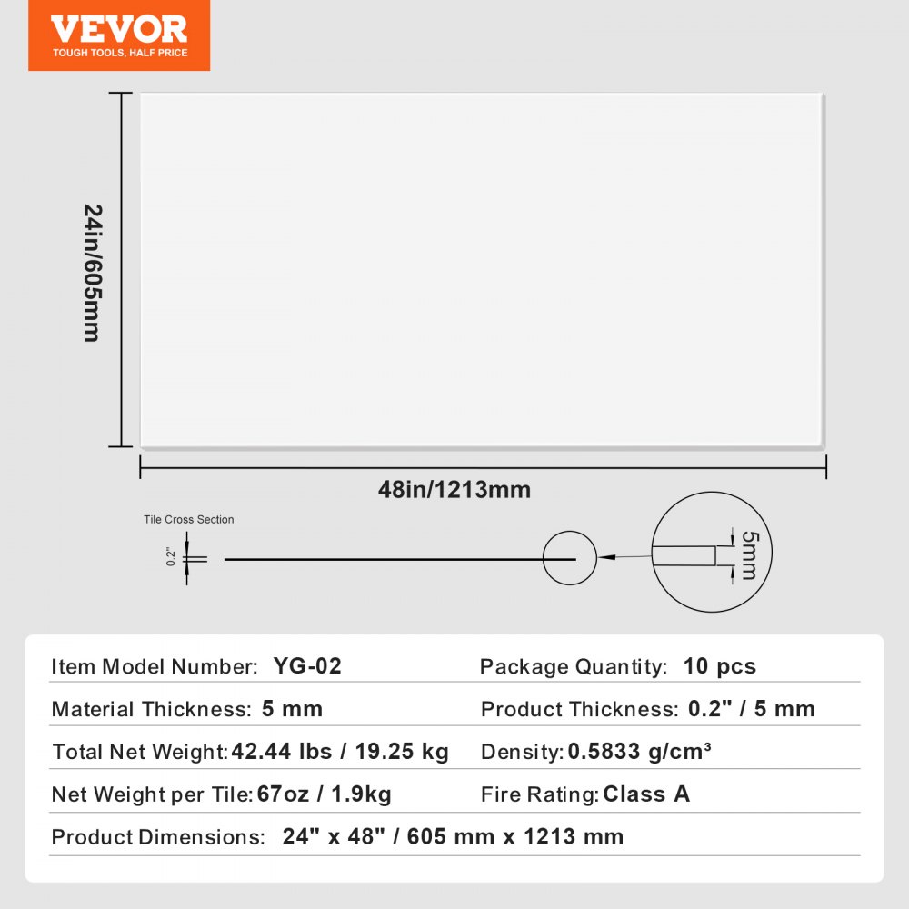 VEVOR Pannelli per Controsoffitto 605 x 1213 mm Pannelli per Soffitto Confezione 10, Buona flessibilità, Facile Installazione, Rivestimento per Soffitto per Decorazione di Casa/Ufficio, Bianco Liscio