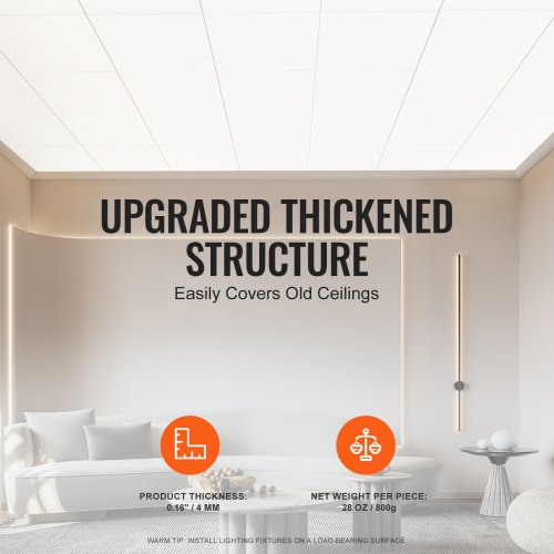 Pannello Decorativo Parete Pannelli Controsoffitto VEVOR | 603x603 Mm, Confezione Da 12 | PVC Bianco Liscio Vevor 603x603mm Pvc