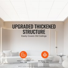VEVOR Pannelli per Controsoffitto 603 x 603 mm Pannelli per Soffitto Confezione 12, Buona flessibilità, Facile Installazione, Rivestimento per Soffitto per Decorazione di Casa/Ufficio, Bianco Liscio