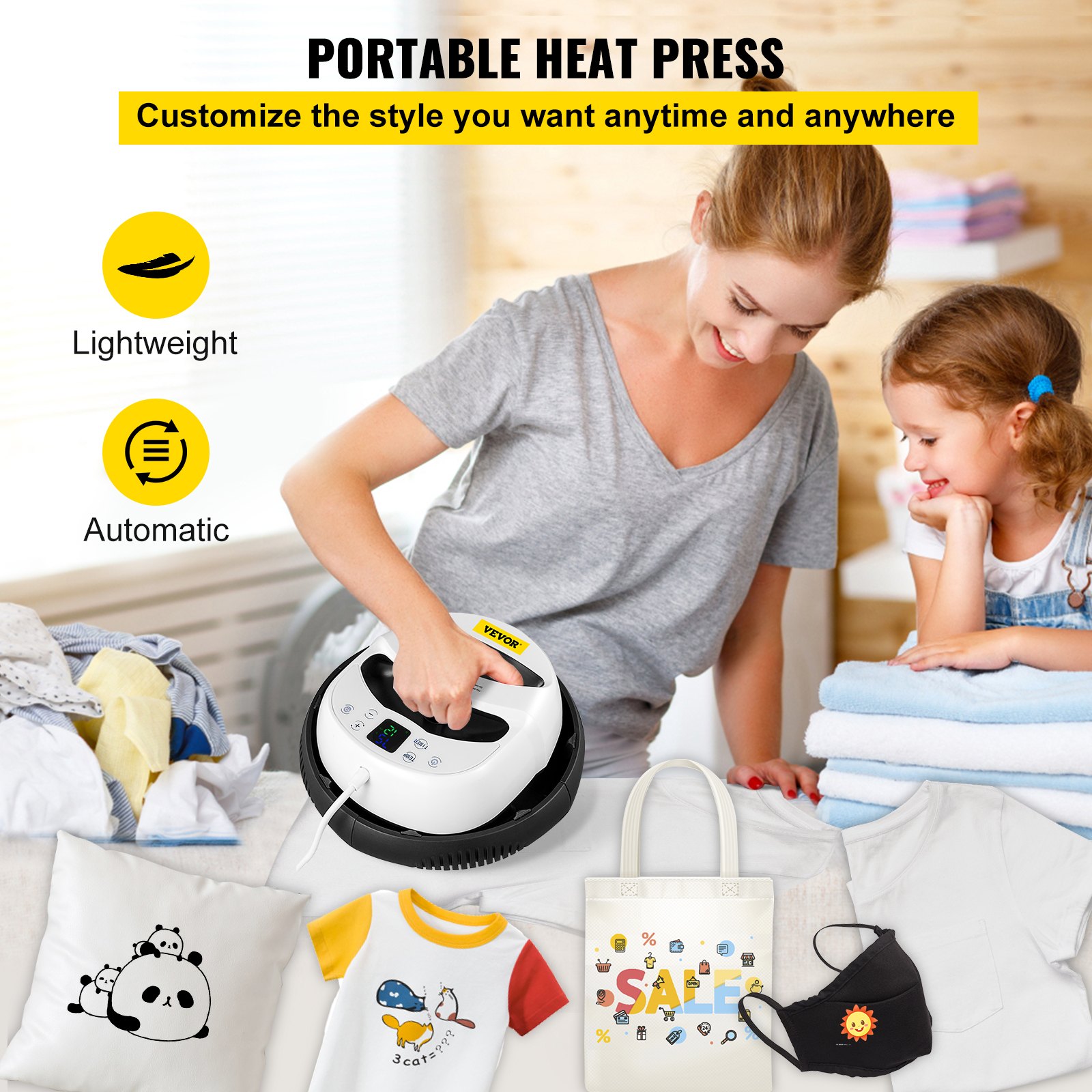 VEVOR Pressa a Caldo per Magliette Easy Mini Press 12x10 per Magliette