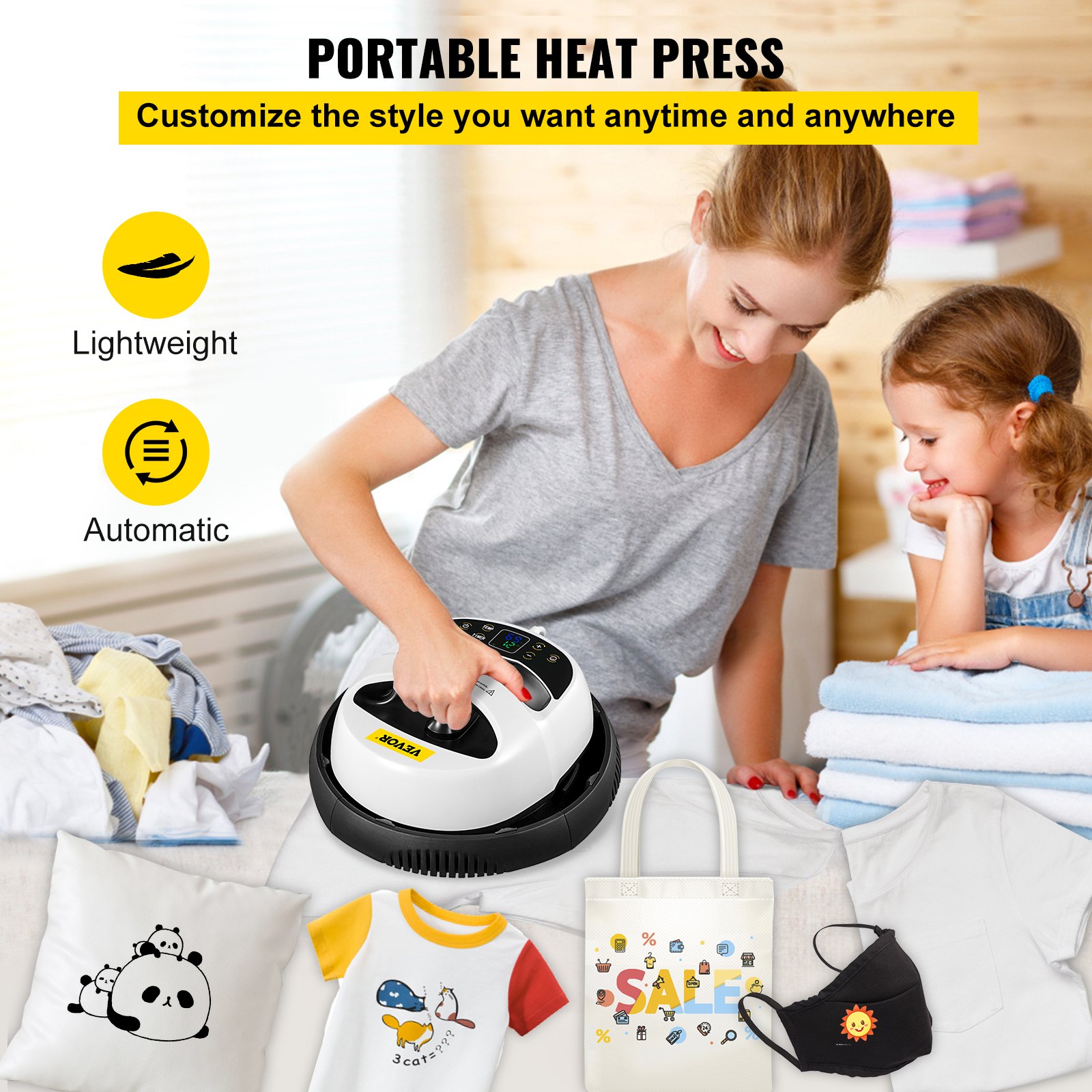 Pressa A Caldo Mini Per Magliette Press 12x10 Pollici Imposta La Durata 2 In 1