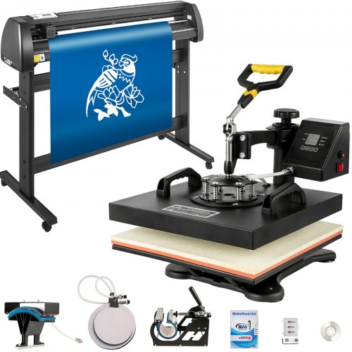 VEVOR Pressa a Caldo 5 in 1, 38X38 cm Plotter da Taglio, 220V Corrente Alternata Taglierina per Vinile da 53 Pollici con Software Signmaster per Il Trasferimento su Magliette, Tazza, Piatto, Cappuccio