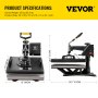 VEVOR termopressa Pressa a Caldo 5 in 1 38,5x38,5x38cm Pressa a Trasferimento Termico 1250W Pressa per Sublimazione per Maglietta da 38x38 cm