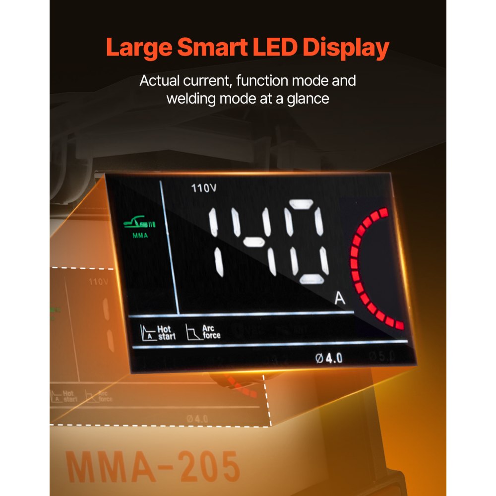 VEVOR Saldatrice TIG da 205 A con Ampio Display LED Lift TIG/MMA (Stick), Saldatrice Elettrica a Doppia Tensione 110 e 220 V, con Inverter IGBT, Avviamento a Caldo, Forza dell'Arco