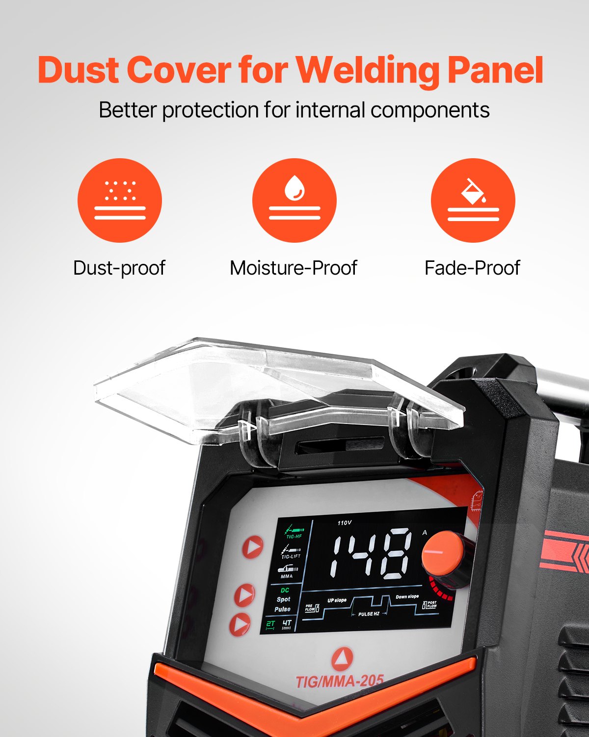 VEVOR Saldatrice TIG da 205 A e Ampio Display LED - TIG CC/TIG a Impulsi CC/MMA (Stick), Saldatrice Elettrica a Doppia Tensione 110 e 220 V con Avviamento ad Alta Frequenza dell'Inverter IGBT