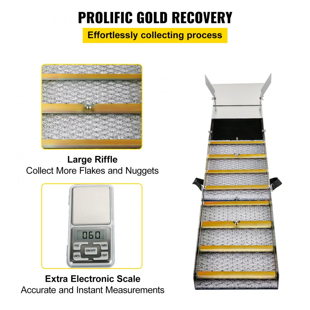 VEVOR Kit per Ricerca d'Oro Lavaggio d'Oro Pieghevole in Lega di Alluminio da50", Attrezzatura Leggera per Ricerca d'Oro, con Muschio del Minatore, Fiume, Ricerca dell'Oro