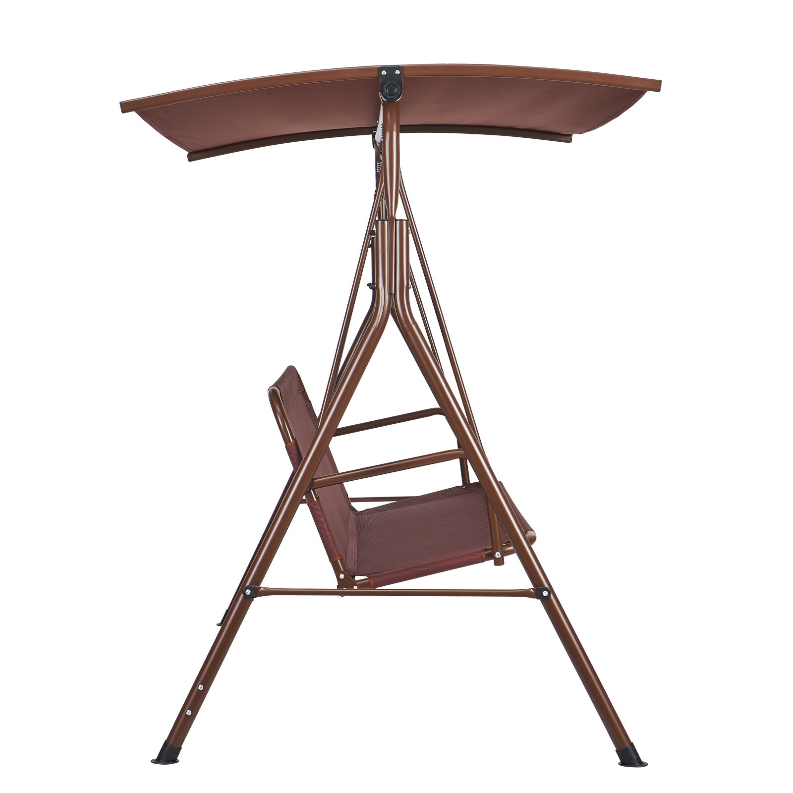 VEVOR 3-Person Patio Swing, Outdoor Swing with Adjustable Canopy, Armrests, Teslin Fabric and Alloy Steel Frame for Balcony, Backyard, Garden, Poolside, Brown