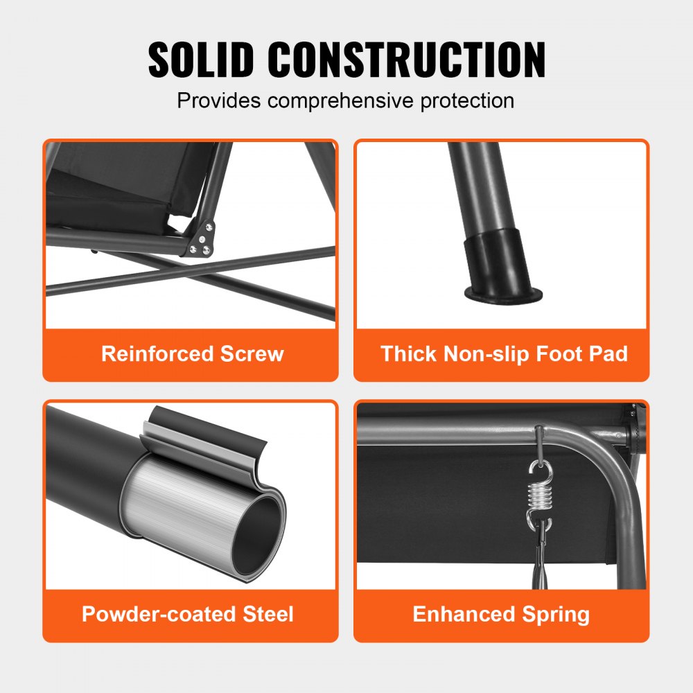 VEVOR 2-Seater Hollywood Swing Patio Swing with Adjustable Canopy, Storage Bag and Rotating Tray Oxford Fabric and Alloy Steel Frame for Balcony Backyard Black