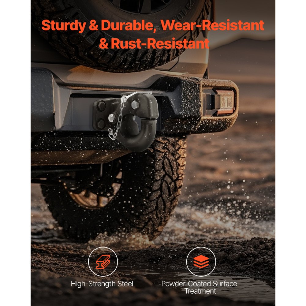 VEVOR Gancio a Perno 13605 kg Gancio di Traino Adatto per Anello a Lunetta da 63,5 a 76,2 mm con Kit di Montaggio, Adesivi di Avvertimento Fosforescenti, Verniciatura a Polvere Nera, per Vari Veicoli