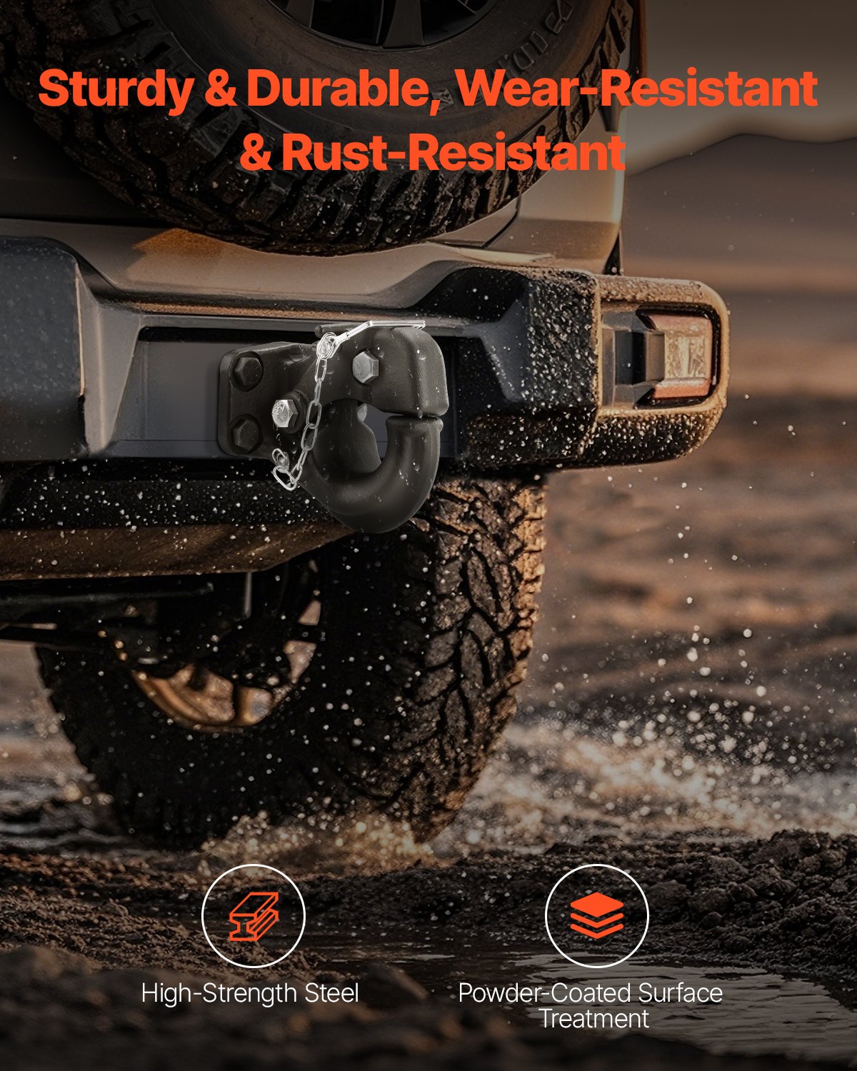 VEVOR Gancio a Perno 13605 kg Gancio di Traino Adatto per Anello a Lunetta da 63,5 a 76,2 mm con Kit di Montaggio, Adesivi di Avvertimento Fosforescenti, Verniciatura a Polvere Nera, per Vari Veicoli