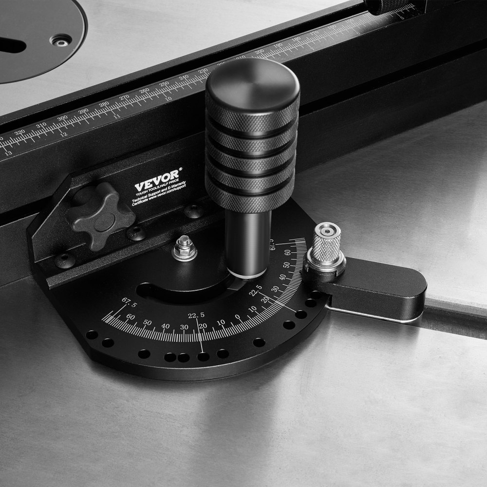VEVOR miter gauge, standard slot 19 x 10 mm, aluminum alloy with 48-89 cm indexing, 15 angle stops, adjustable piston and removable disc, for woodworking