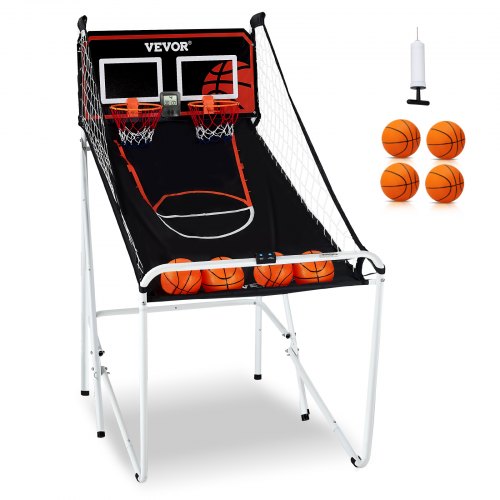 VEVOR Gioco Arcade di Pallacanestro Pieghevole, Sport Domestico, 2 Persone 4 Palloni 8 Modalità, Tabellone Segnapunti Elettronico LCD e Pompa di Gonfiaggio, Gioco per Bambini, Adulti, Bianco Nero
