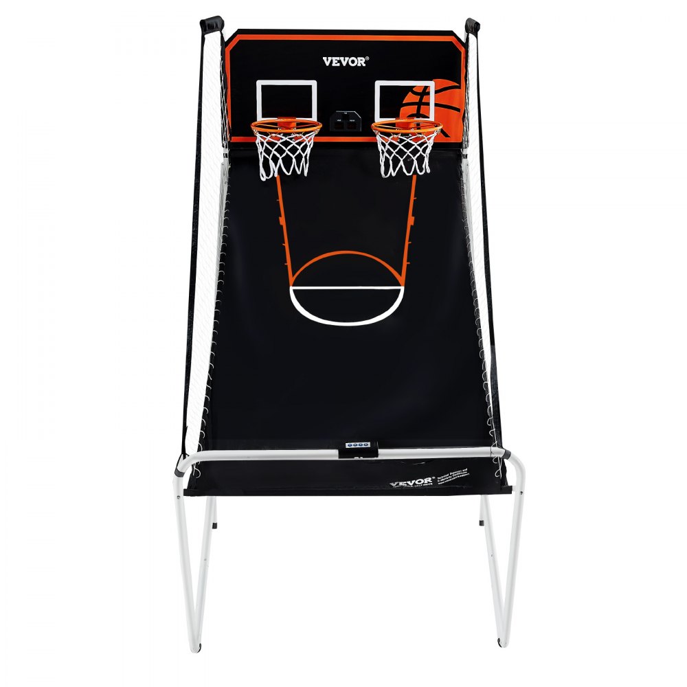 VEVOR Gioco Arcade di Pallacanestro Pieghevole, Sport Domestico, 2 Persone 4 Palloni 8 Modalità, Tabellone Segnapunti Elettronico LCD e Pompa di Gonfiaggio, Gioco per Bambini, Adulti, Bianco Nero