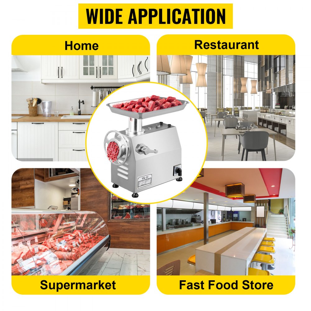 VEVOR Tritacarne Automatico per Carne TK-22  250 kg per Ora, Acciaio Inossidabile 850 W, Facile da Maneggiare e Utilizzare Pulizia Rapida per Tagli per Negozi di Supermercati, Tritacarne Macinacaffè