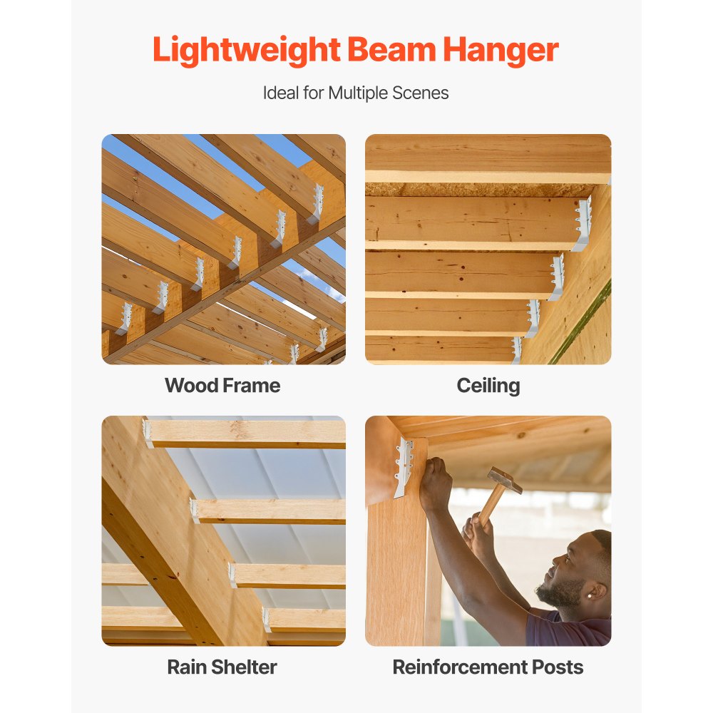 VEVOR 50 Pezzi di Ganci per Travi, Dimensioni Interne 40 x 38 x 199 mm, Gancio Soffitto Antiuragano con Rivestimento Antiruggine, Staffe di Fissaggio per Travi del Pavimento e del Soffitto